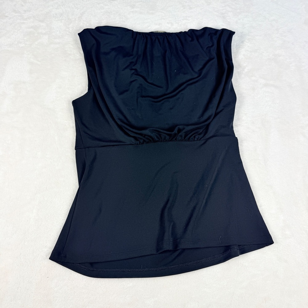 Banana Republic Shirred V Neck Sleeveless Top Womens L Black Jersey Office
